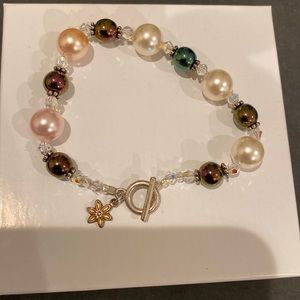 Faux pearls with crystal beads and silver spacers